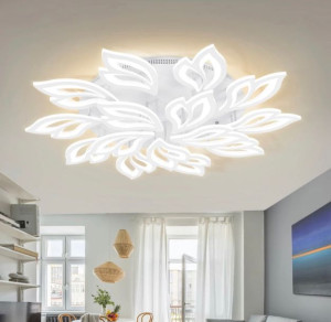 Duża Nowoczesna Lampa Sufitowa Żyrandol LED Okrągła Liście Regulowana Pilot