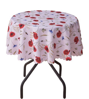 Obrus Plamoodporny Okrągły Biały Maki 130 Cm