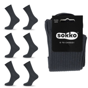 6xSOKKO Skarpety Damskie Długie Grafit Bezuciskowe 39-41