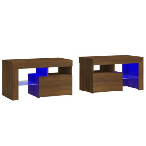 Szafki nocne z LED, 2 szt., przydymiony dąb, 70x36,5x 40 cm
