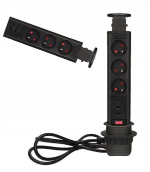 Gniazdo 3x 230V Wpuszczane w Blat Ładowarka 2xUSB