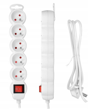 Przedłużacz listwa 5 Gniazd + Wyłącznik Kabel 1,5m