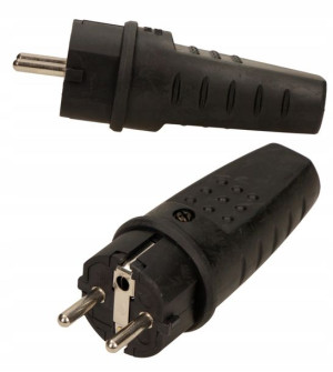 Wtyczka Gumowa Prosta Czarna IP44 UNI SCHUKO