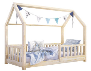 Łóżko dla dziecka domek drewno 90x180 + stelaż barierki nogi 3 cm PORTIA