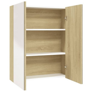Szafka łazienkowa z lustrem, 60x15x75 cm, MDF, biel i dąb