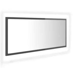 Lustro łazienkowe z LED, szare na wysoki połysk, 100x8,5x37 cm