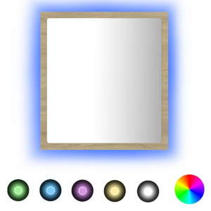 Lustro łazienkowe LED, kolor dąb sonoma, 40x8,5x37 cm, płyta