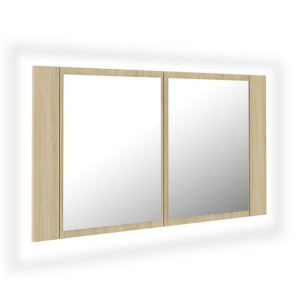 Szafka łazienkowa z lustrem i LED, dąb sonoma, 80x12x45 cm