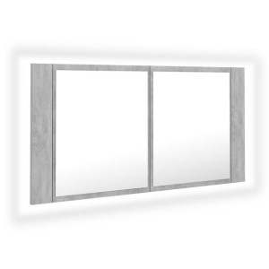 Szafka łazienkowa z lustrem i LED, szarość betonu, 90x12x45 cm