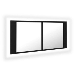 Szafka łazienkowa z lustrem i LED, czarna, 100x12x45 cm