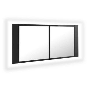 Szafka łazienkowa z lustrem i LED, połysk, biała, 100x12x45 cm