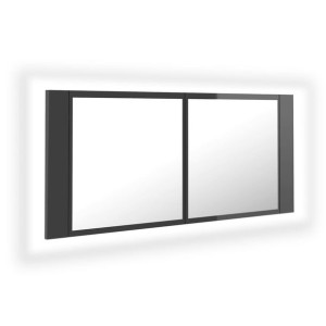 Szafka łazienkowa z lustrem i LED, szara, połysk, 100x12x45 cm