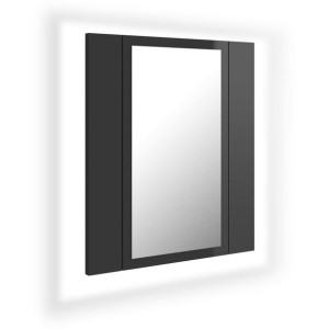Szafka łazienkowa z lustrem i LED, połysk, szara, 40x12x45 cm