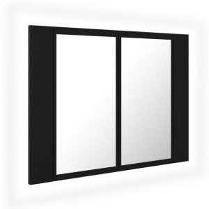 Szafka łazienkowa z lustrem i LED, czarna, 60x12x45 cm