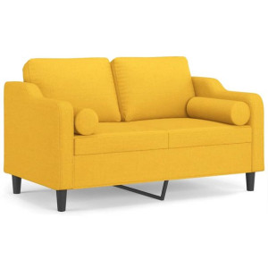 2-osobowa sofa z poduszkami, żółta, 120 cm, tkanina
