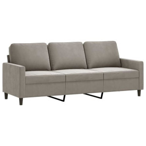 Sofa 3-osobowa, jasnoszara, 180 cm, tapicerowana aksamitem