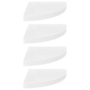 Narożne półki ścienne, 4 szt., połysk, białe, 35x35x3,8 cm, MDF