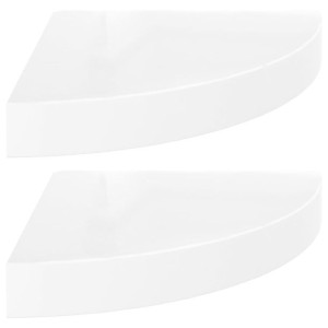 Narożne półki ścienne, 2 szt., połysk, białe, 25x25x3,8 cm, MDF