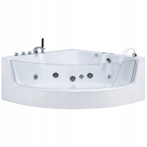 Wanna narożna LED z hydromasażem 135 x 135 cm biał