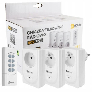 3 Gniazdka Sieciowe Sterowane Pilotem Zasięg-25m