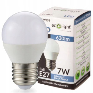 Żarówka LED ledowa Kulka E27 7W 6500K Biała Zimna
