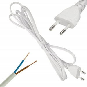 Kabel z Wtyczką Euro Przewód Zasilający 1,9m Biały