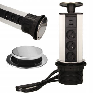 Gniazdo wysuwane z blatu 3x230 2xUSB INOX AE-1354