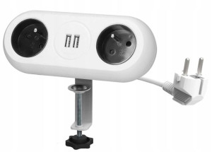 Gniazdo Blatowe z Uchwytem 2x Ładowarka USB Białe
