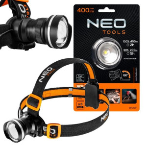 NEO Latarka Czołowa Czołówka LED 400lm 3 moce ZOOM