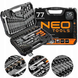 Neo Tools Klucze Nasadowe Płaskie 77 szt Zestaw