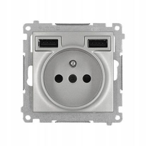 1x Gniazdo z bolcem 2x Ładowarka USB 2,1A Srebrny