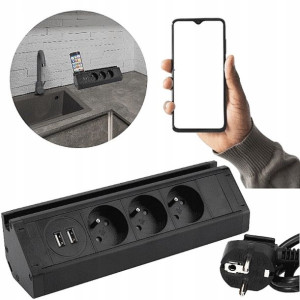 Gniazdo Meblowe na Blat 2xUSB z Uchwyt na Telefon