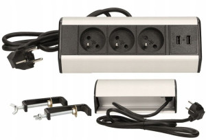 Gniazdo Meblowe Nablatowe USB Zaciski 3x230V 2xUSB
