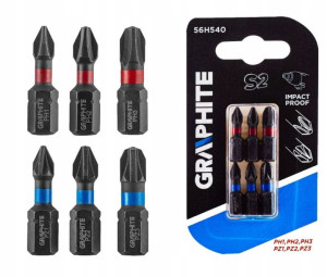 Graphite Zestaw Bity Udarowe PH1 PH2 25mm 6 Sztuk
