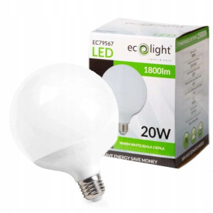 Żarówka LED E27 20W Duża Kula Ciepła 3000K Ozdobna