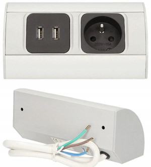 Gniazdo Meblowe Nablatowe Biurkowe 1x230V + 2xUSB