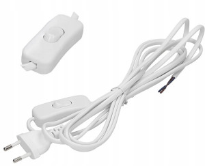 Kabel Przewód z Włącznikiem i Wtyczką 3m Biały