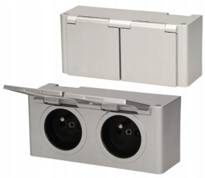 Gniazdo meblowe 2x230V IP44 srebrne AE-1382