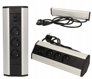 Gniazdo meblowe 3x230V 2xUSB przewód 1,8m