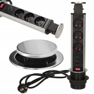 Gniazdo Wpuszczane w Blat z Ładowarką 2x USB INOX
