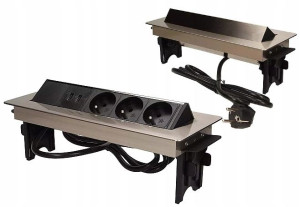 Gniazdo Wpuszczane w Blat 3x2P+Z + USB Niklowany