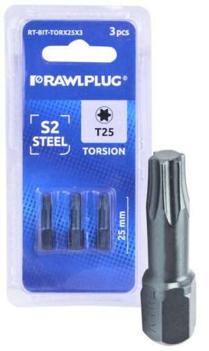 Rawlplug Bit Bity Groty Torsion Torx T25 25mm 3szt