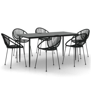 7-częściowy zestaw mebli ogrodowych, czarny, rattan PVC