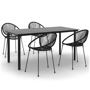 5-częściowy zestaw mebli ogrodowych, czarny, rattan PVC