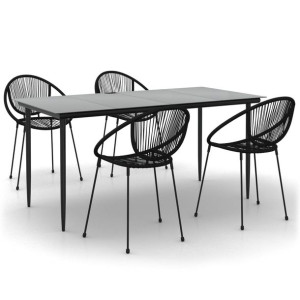 5-częściowy zestaw mebli ogrodowych, czarny, rattan PVC