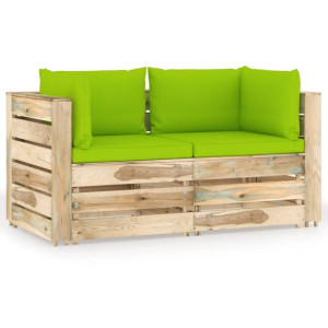 Ogrodowa sofa 2-os z poduszkami, impregnowane na zielono drewno