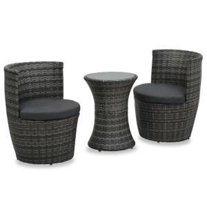 3-cz. zestaw mebli bistro z poduszkami, rattan PE, szary