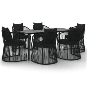 7-cz. zestaw mebli ogrodowych z poduszkami, czarny, rattan PVC