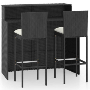 3-cz. zestaw barowy do ogrodu, z poduszkami, rattan PE, czarny
