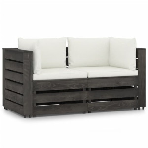 Ogrodowa sofa 2-os z poduszkami, impregnowane na szaro drewno